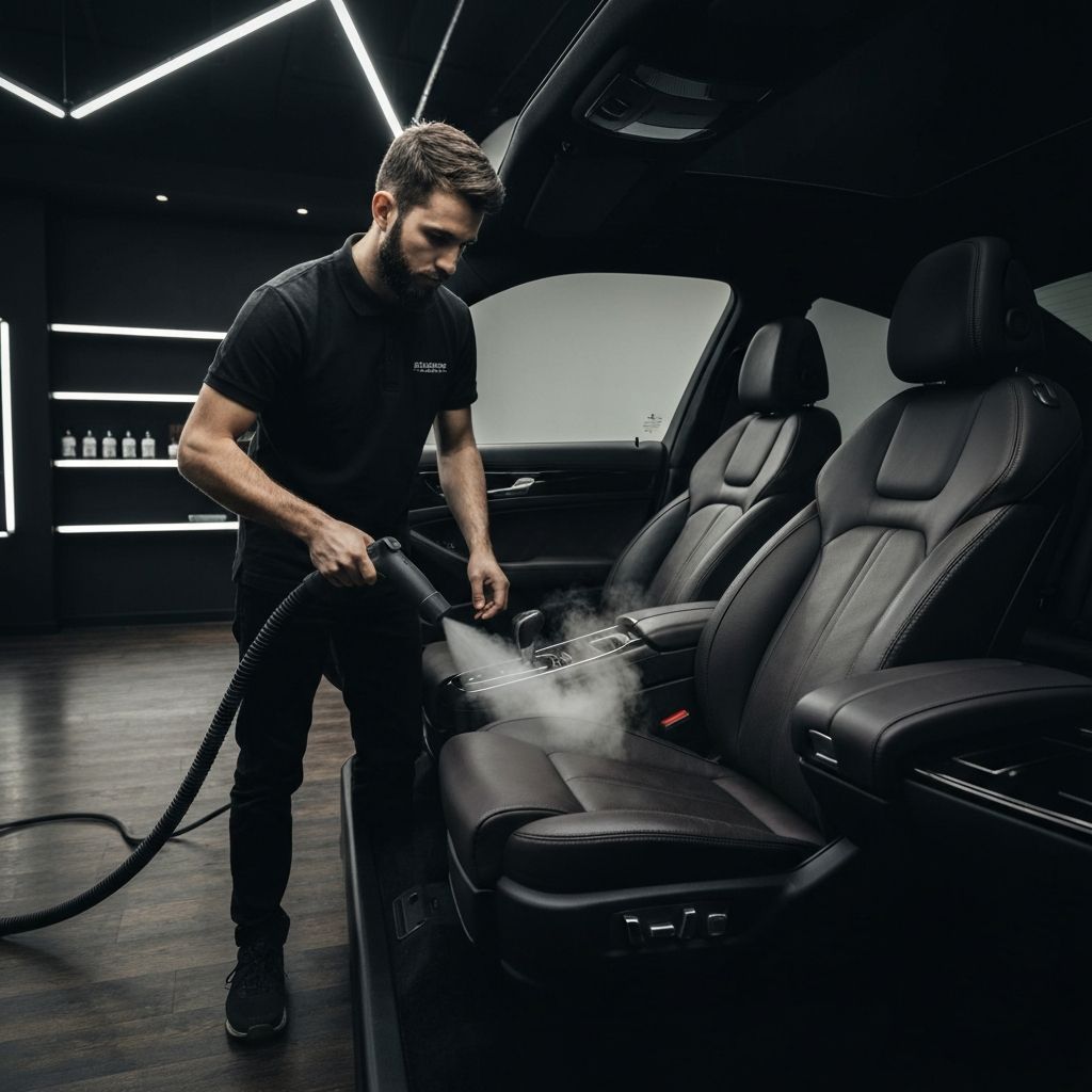 Car interior dry cleaning and detailing in Tbilisi - TintLine leather seat and upholstery cleaning